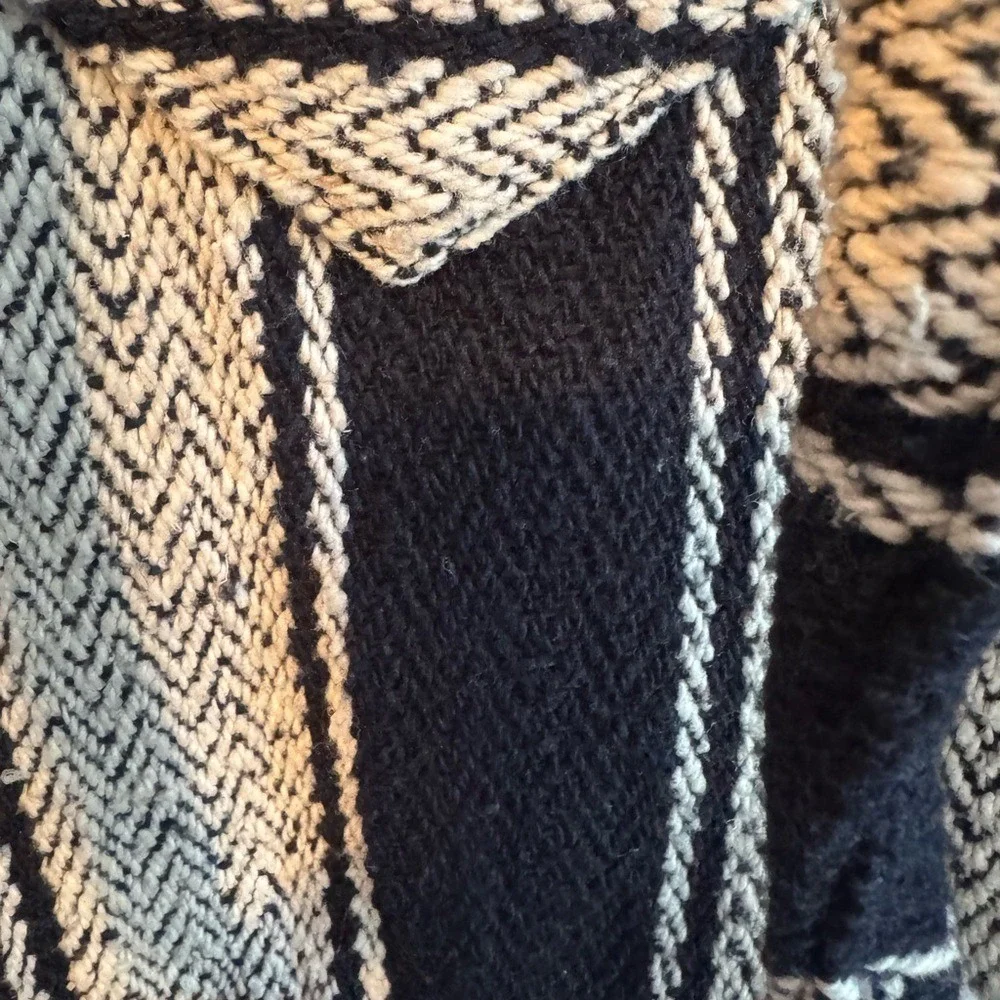 Vintage Style Earth Ragz Baja Hoodie Navy & White Striped Mexican Pullover Small